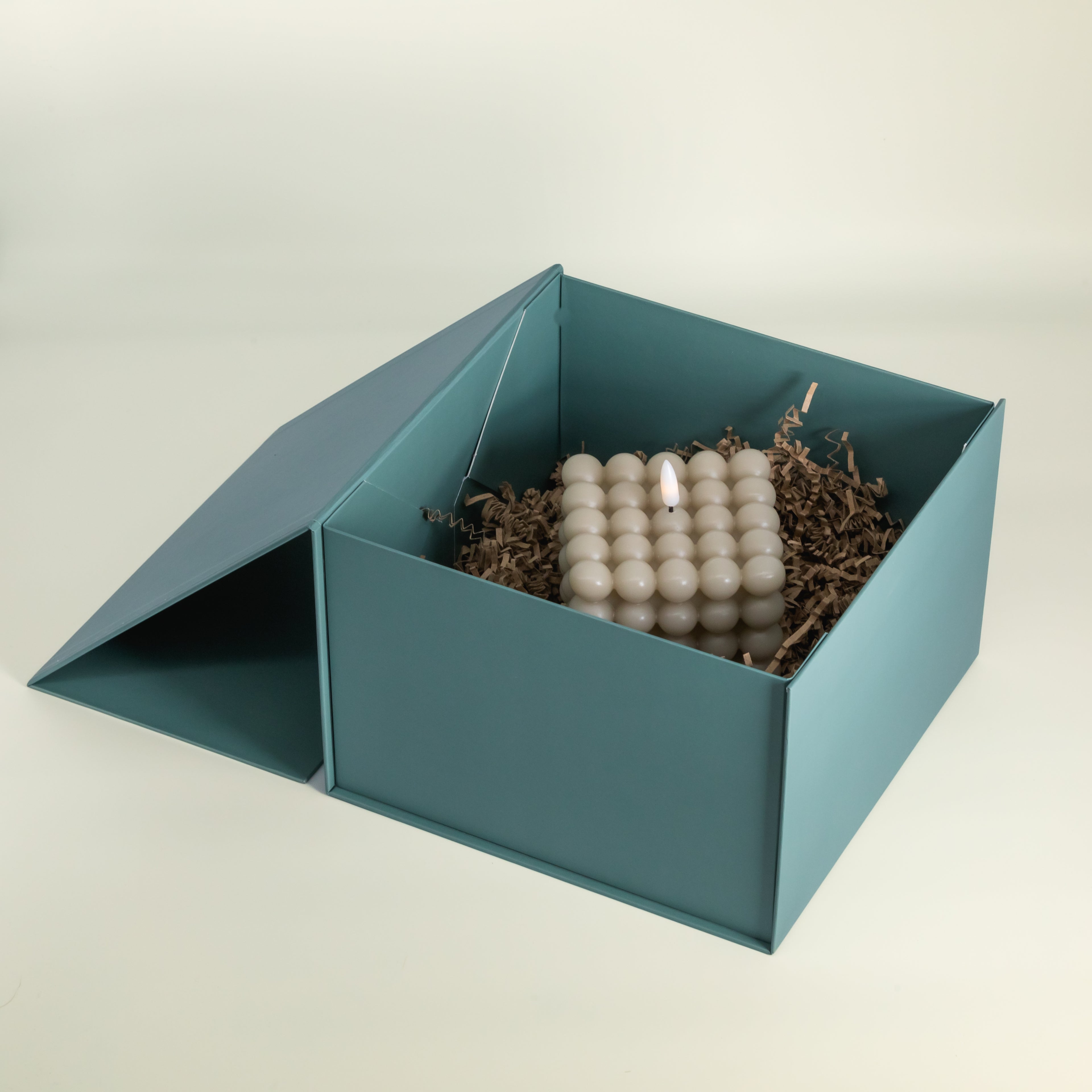 Beigefarbene Bubble-LED Dinnerkerze XL